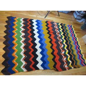 Handmade Chevron Crochet Blanket Throw Multi Color Cozy Warm